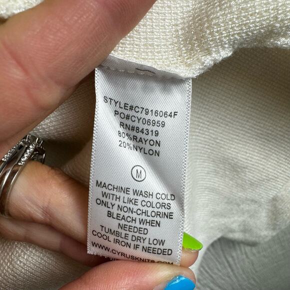 Cyrus Open Front Rayon Blend Cardigan Size Medium Ivory Ribbed Cuff Classy - Picture 6 of 10